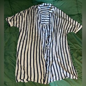 Zara Basic Oversized Navy and White Striped Shirt